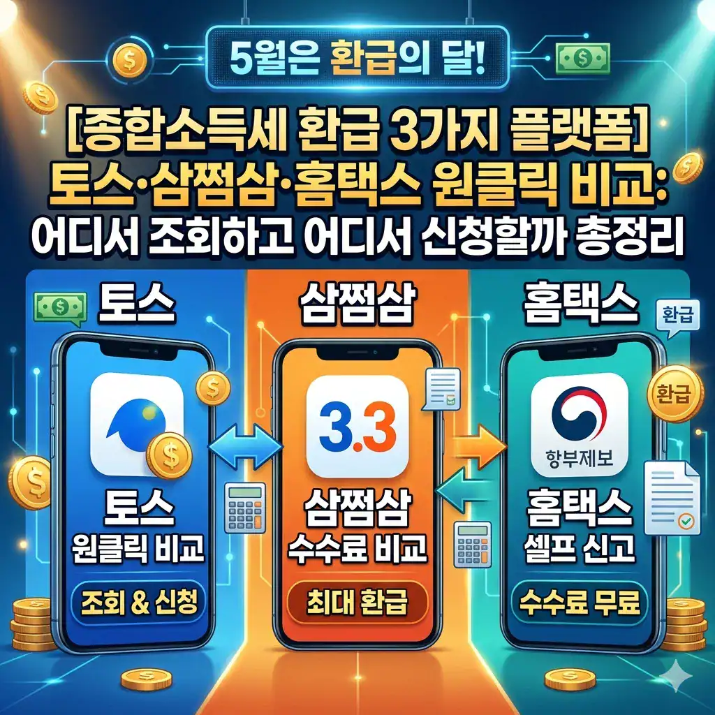 종합소득세 환급 3가지 플랫폼 (토스·삼쩜삼·홈택스 원클릭) 비교: 어디서 조회하고 어디서 신청할까 총정리
