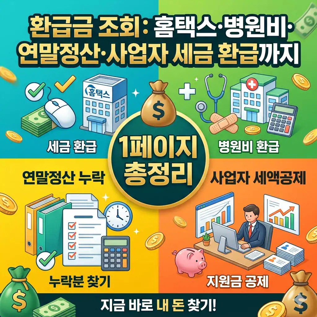 홈택스·병원비·연말정산·사업자 세금 환급 정보.