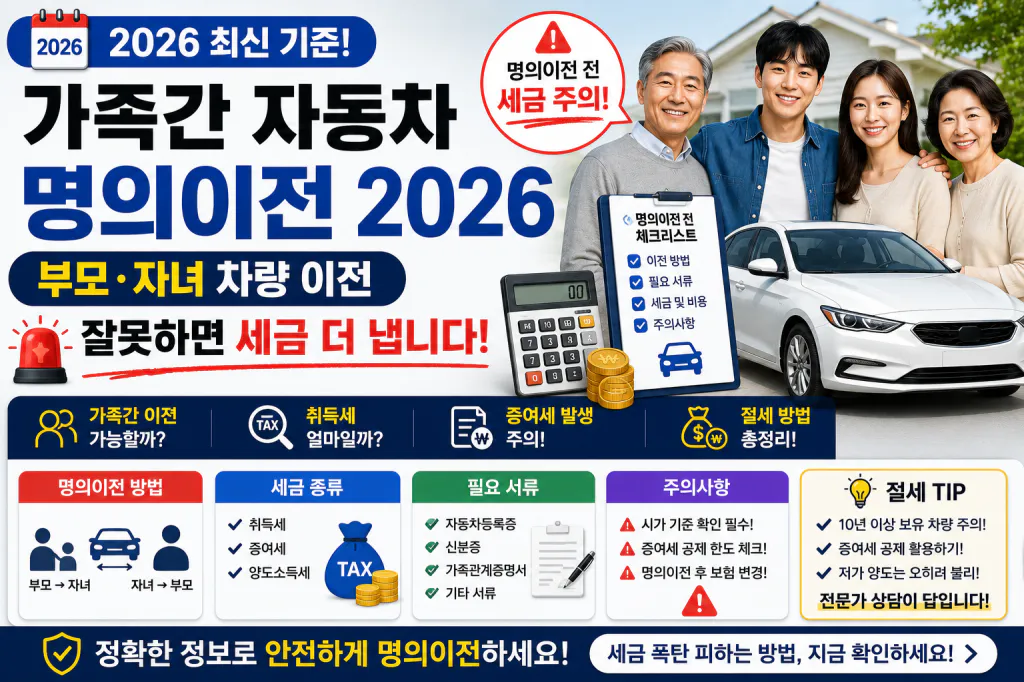 가족간 자동차 명의이전 2026 : 부모·자녀 차량 이전 잘못하면 세금 더 냅니다