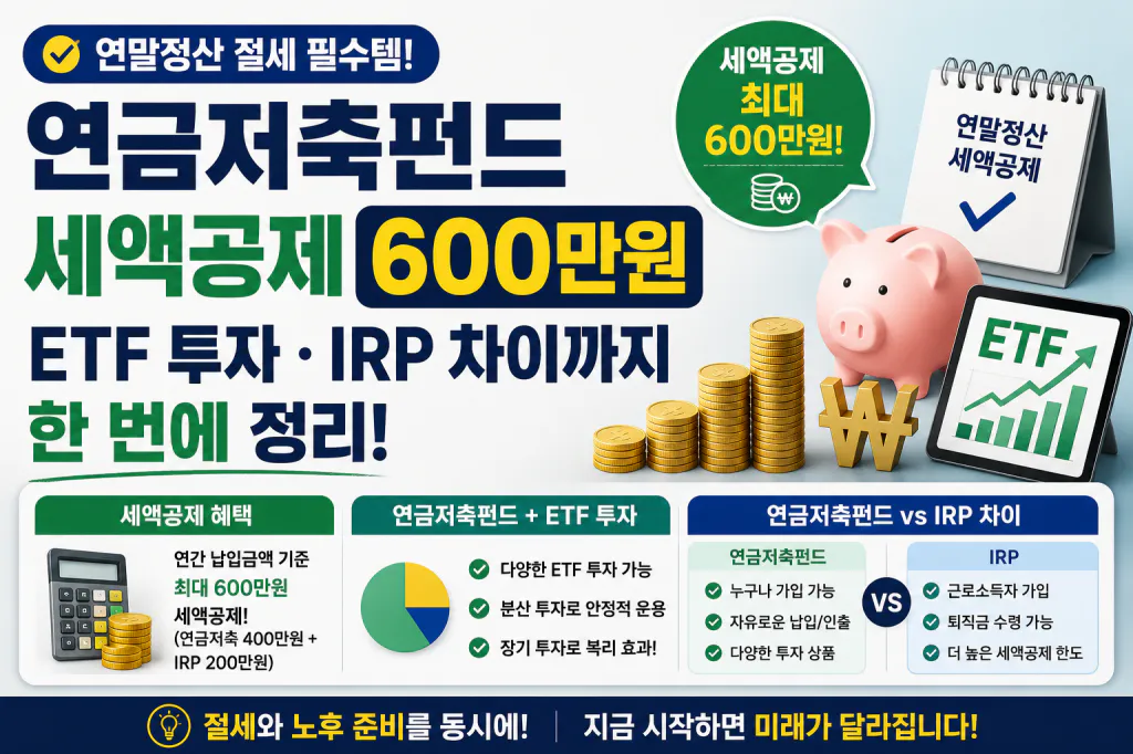 연금저축펀드 세액공제 600만원·ETF 투자·IRP 차이까지 한 번에 정리