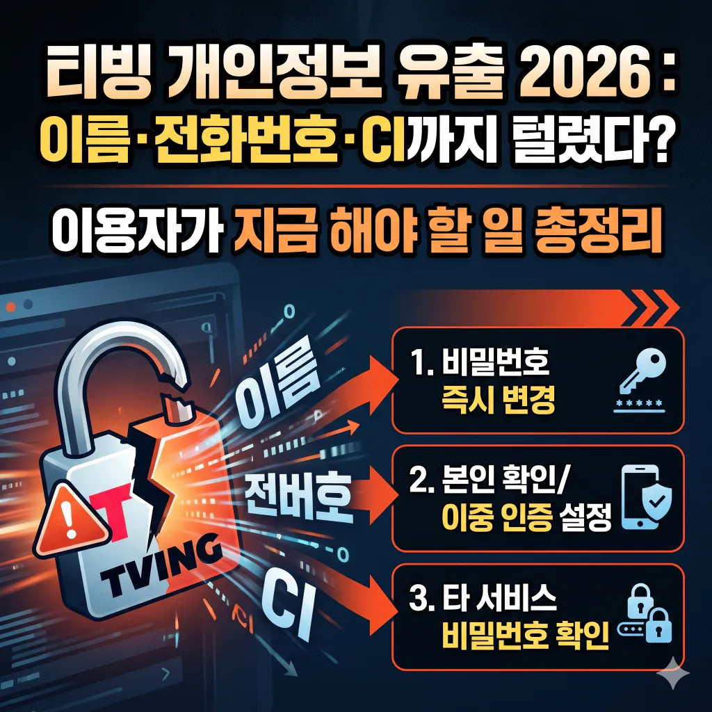 티빙 개인정보 유출 2026 : 이름·전화번호·CI까지 털렸다? 이용자가 지금 해야 할 일 총정리
